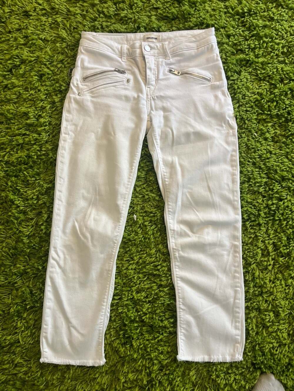 Zadig & Voltaire White Biker-Style Skinny Jeans with Zipper Details